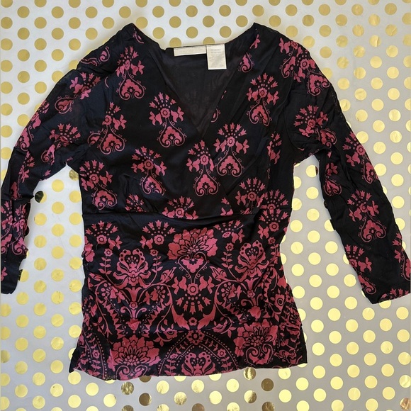 Worthington Black and Pink Wrap Blouse 3/4 Sleeve - Picture 1 of 2